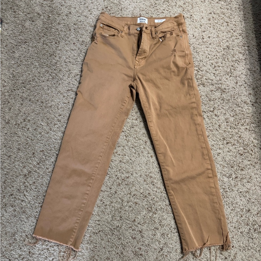Kensie Vintage Luxe The Slim Raw Hem Tan Jeans